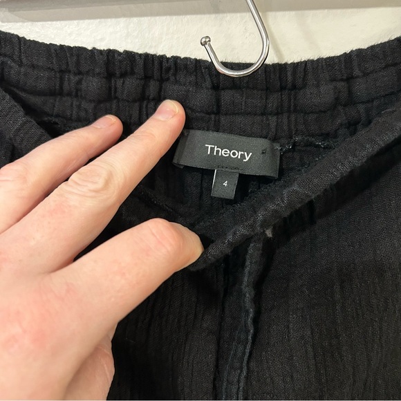 Theory Black Straight Leg Gauze Drawstring Elastic Waist Pull On Pants Size 4 - Picture 4 of 6